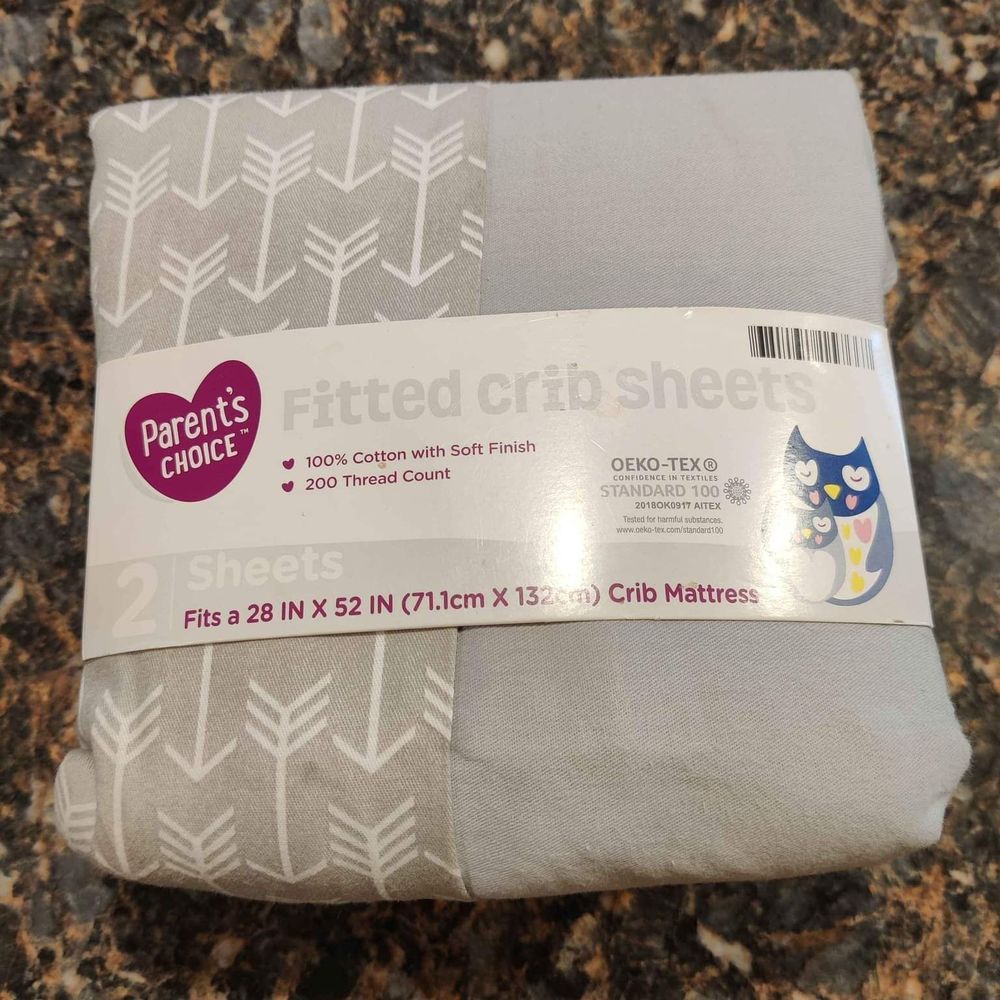 Baby Crib Fitted Sheets 2Pk Grey/White